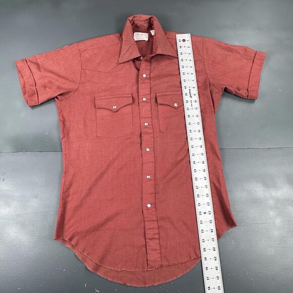 VTG Wrangler Shirt Men Medium Rust Burnt Orange Long Tail Pearl Snap 60s 70s EUC - Picture 5 of 6